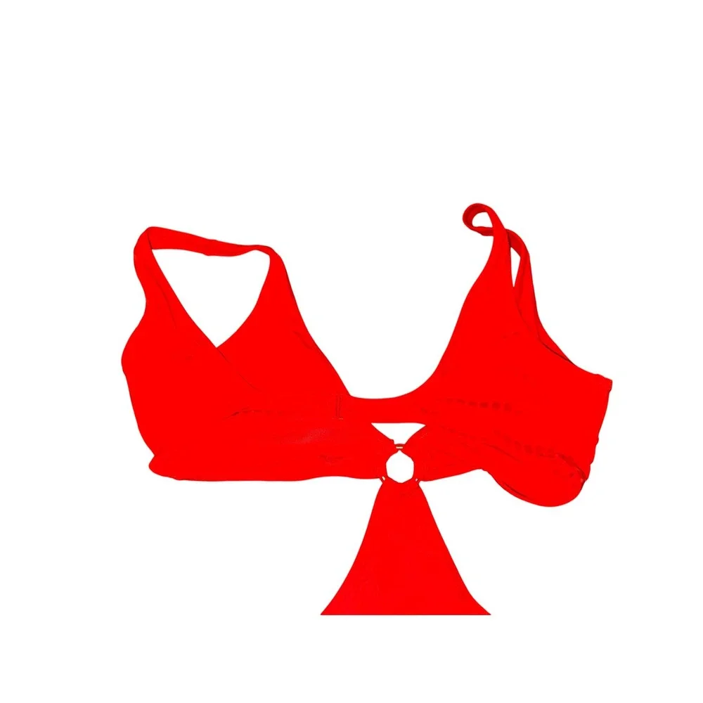 Aerie Red One‎ Piece Swimsuit Ring Cutout V Neck Halter Back Detail Size XL Long
